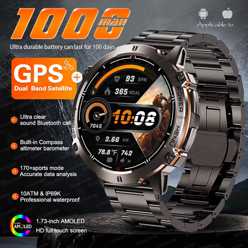 Smartwatch New Watches 2025 - NUOVO TANK X3 Militare 1000mAh GPS